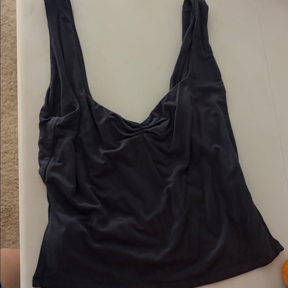 Dark Gray Sleeveless Drape Top